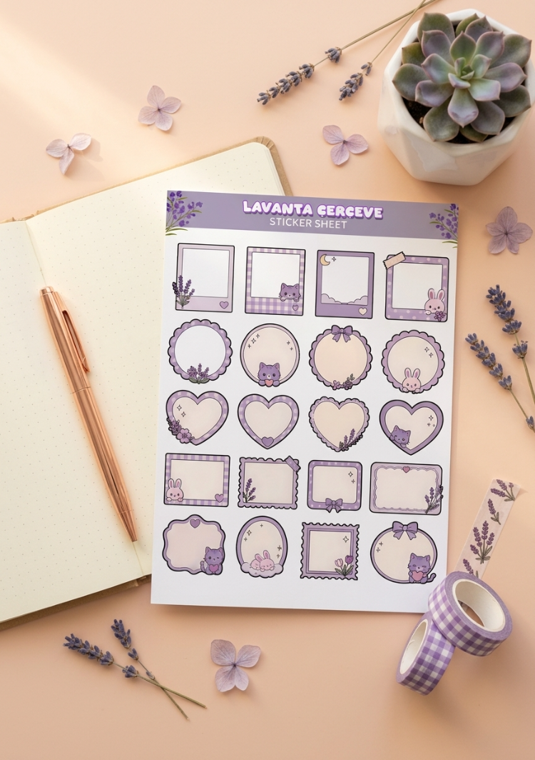 Lavanta Temalı Sticker ve Scrapbook Seti