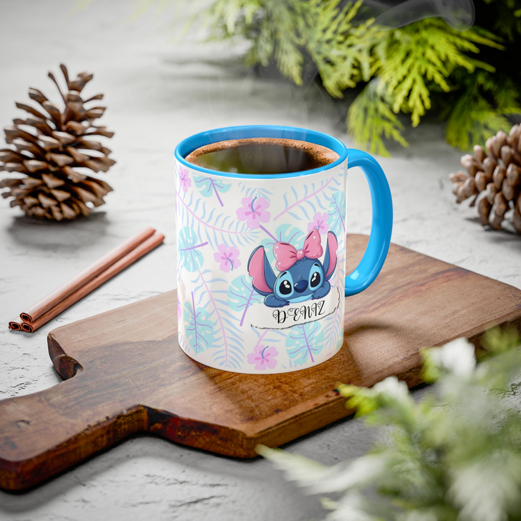 Kişiye Özel Stitch Harfli Kupa | İsim Baş Harfli Tropikal Desenli Kupa Bardak