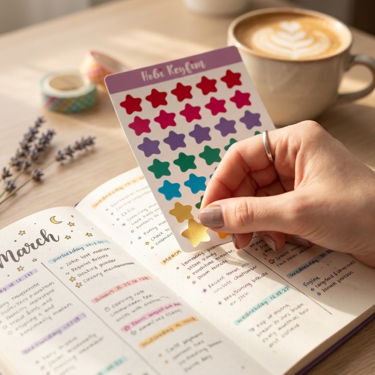 Yıldız Sticker Sheet A6 | Renkli Planner ve Bullet Journal Sticker | Hobi Keyfim