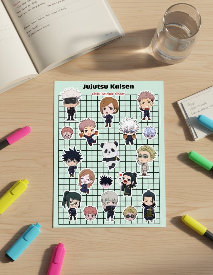 Jujutsu Kaisen Chibi Sticker Sayfası - Gojo ve Itadori Vinil Çıkartma Seti (A5/A6)