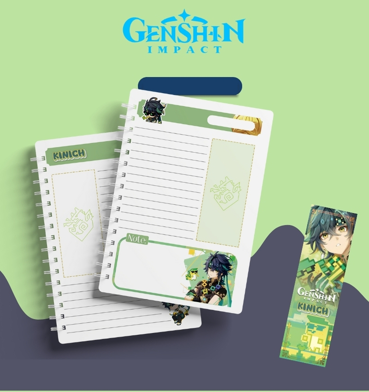 Genshin Impact Özel Tasarım Kinich Defter, Rozet ve Ayraç Seti