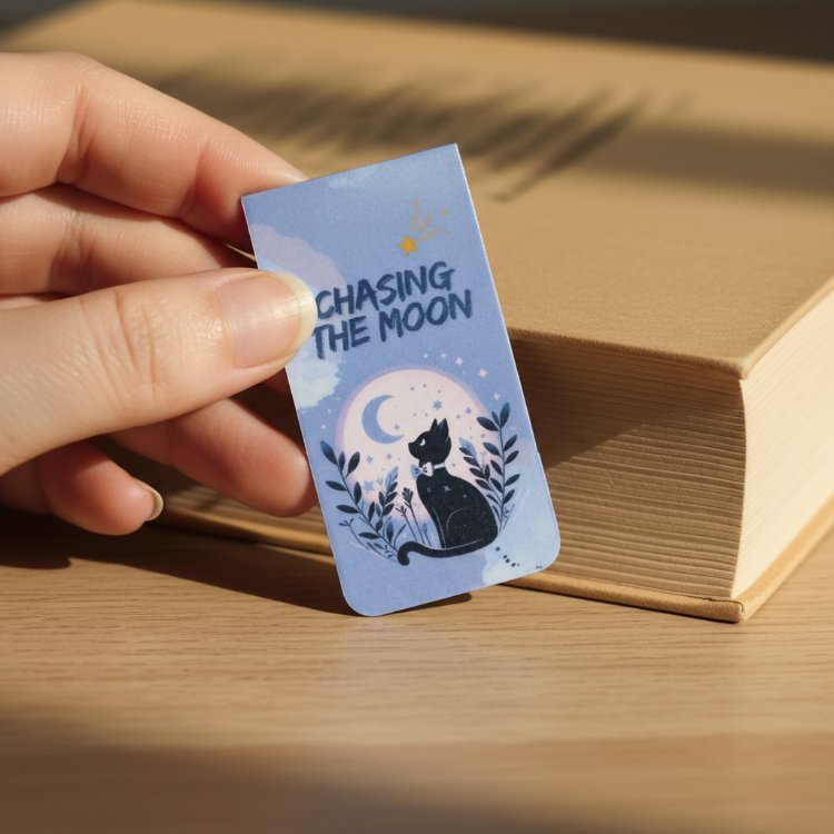 Chasing The Moon Kedi Tasarımlı Manyetik Kitap Ayracı