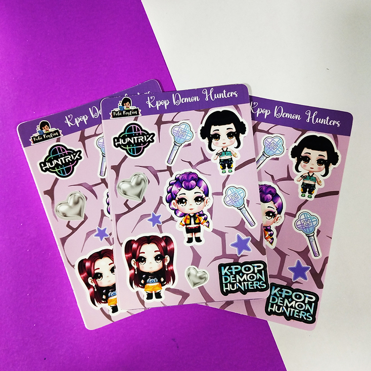 K pop Huntrix Chibi Sticker Seti (Rumi, Mira, Zoey) - K-Pop Demon Hunters Çıkartmalar