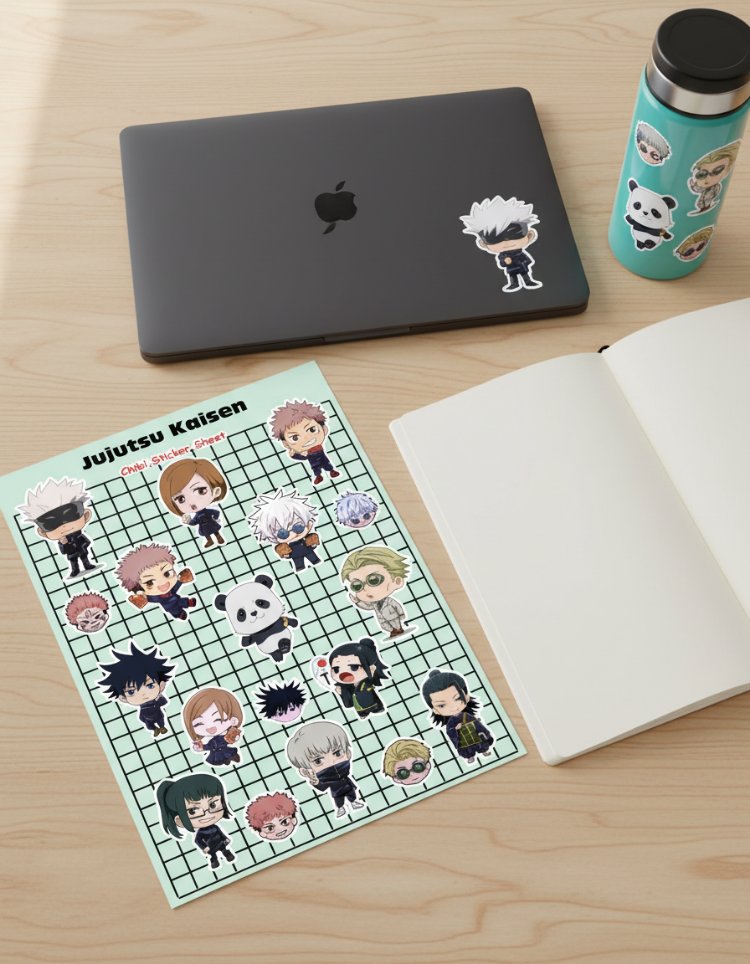 Jujutsu Kaisen Chibi Sticker Sayfası - Gojo ve Itadori Vinil Çıkartma Seti (A5/A6)