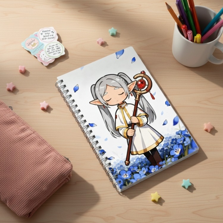 Anime Frieren Sert Kapak Defter | Spiral Ciltli Anime Defteri | Fantasy Anime Kırtasiye