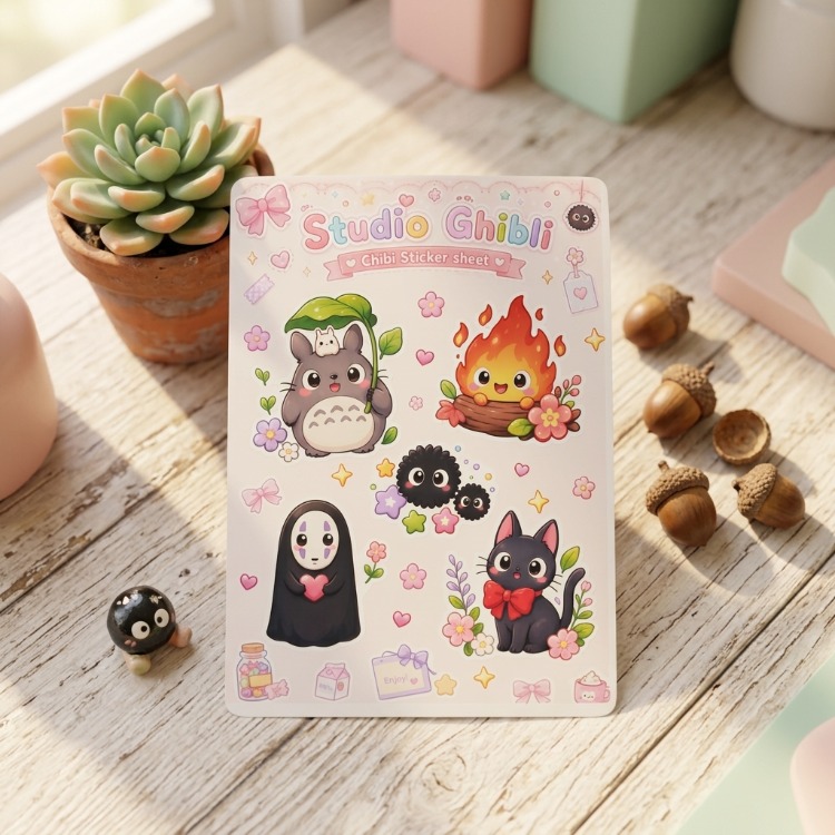 Studio Ghibli Chibi Sticker Sheet A6 | Totoro, No-Face, Jiji Sticker Seti 