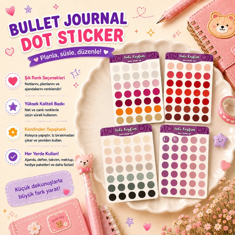 Bullet Journal Dot Sticker Seti A6 | Renkli Planlayıcı Nokta Stickerları | Hobi Keyfim