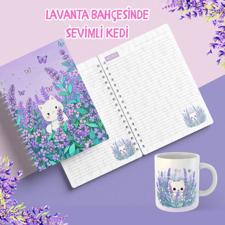 Lavanta Bahçesinde Sevimli Kedi Set