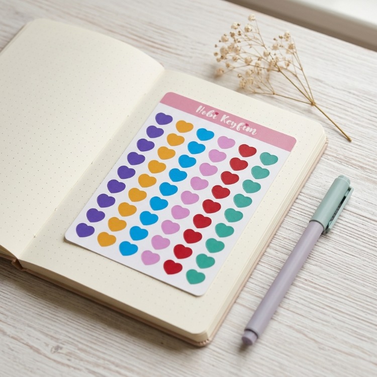 Kalp Sticker Sheet A6 | Renkli Kalp Planner Sticker | Bullet Journal Sticker | Hobi Keyfim