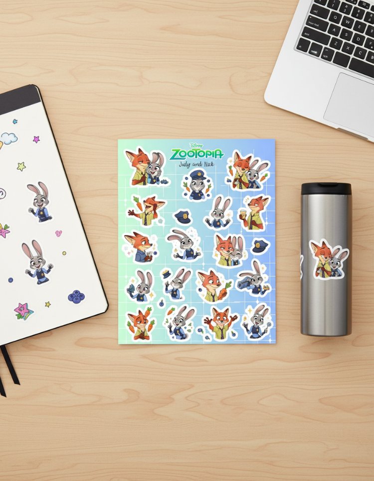 Zootopia Judy ve Nick Sticker Sayfası - 18 Parça Çıkartma Seti
