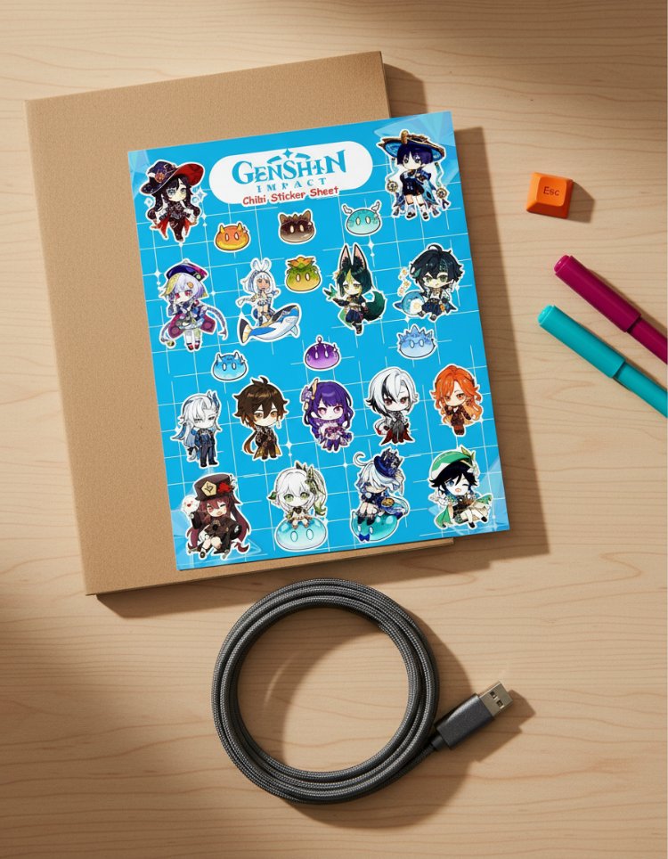 Genshin Impact Chibi Sticker Sayfası - Vinil Anime Çıkartma Seti