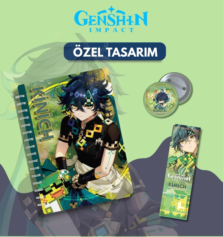 Genshin Impact Özel Tasarım Kinich Defter, Rozet ve Ayraç Seti
