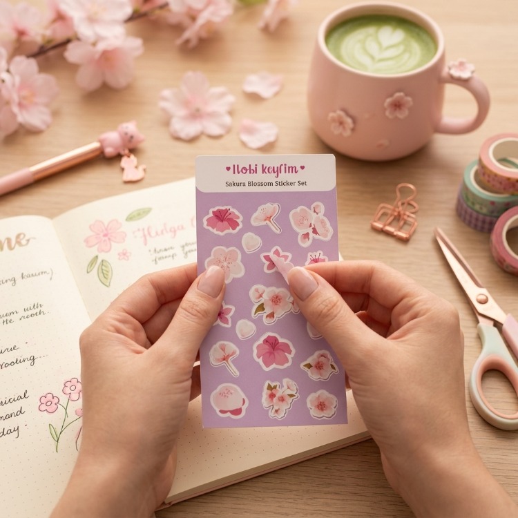 Sakura Sticker Sheet – Sakura Çiçeği Temalı Sticker Seti | Kawaii Dekoratif Çıkartmalar