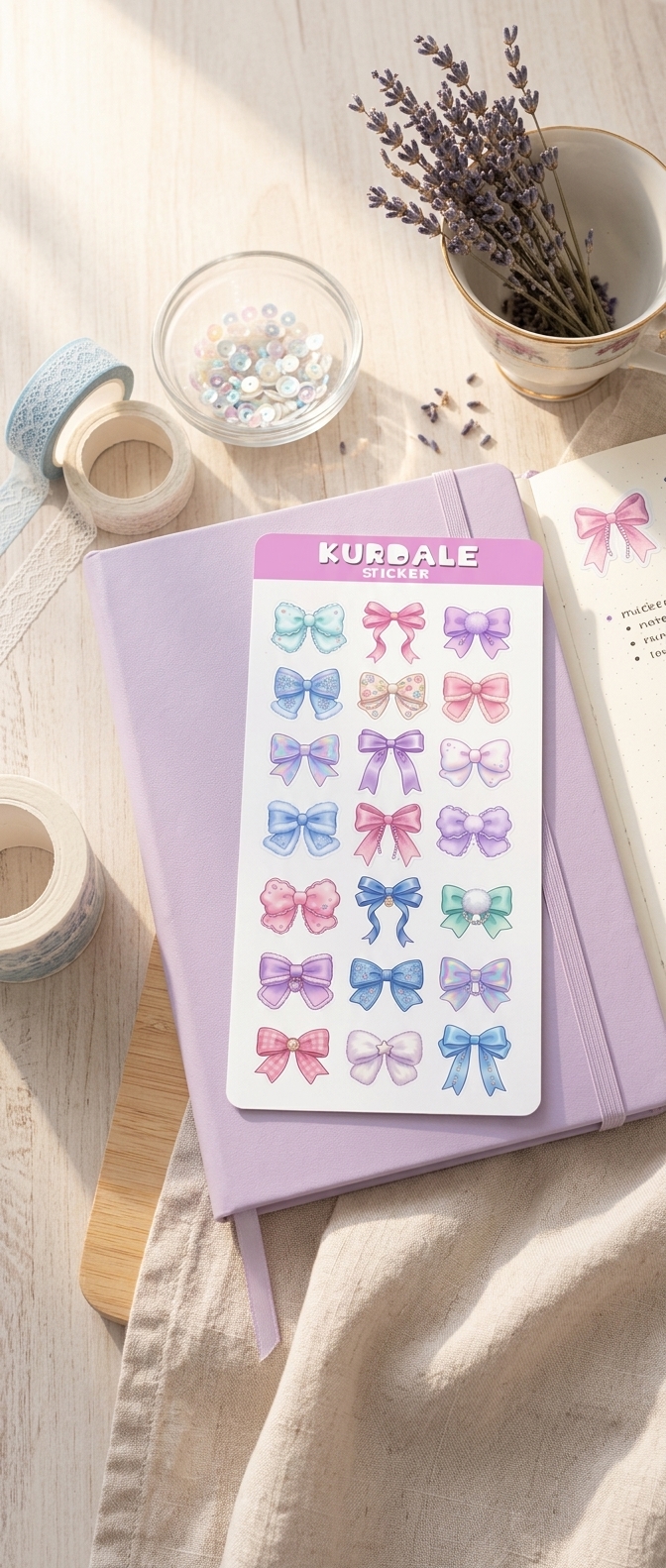 Kurdele Sticker Seti - 2'li Pastel Fiyonk Sticker Sayfası