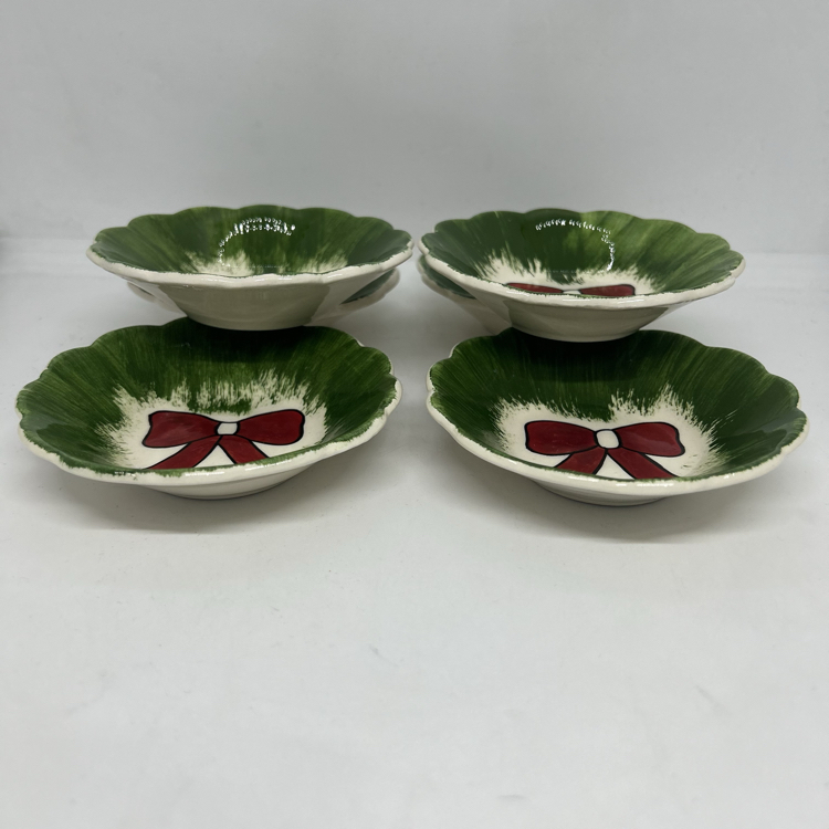 Yılbaşı temalı, 6 lı çay tabağı seti, çini el boyaması
