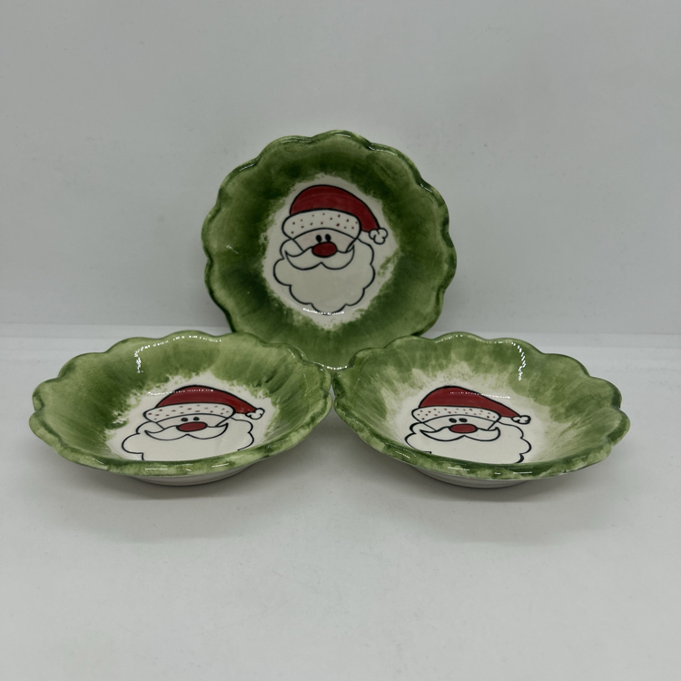 Çini, 3lü çay tabak seti, Noel baba desenli