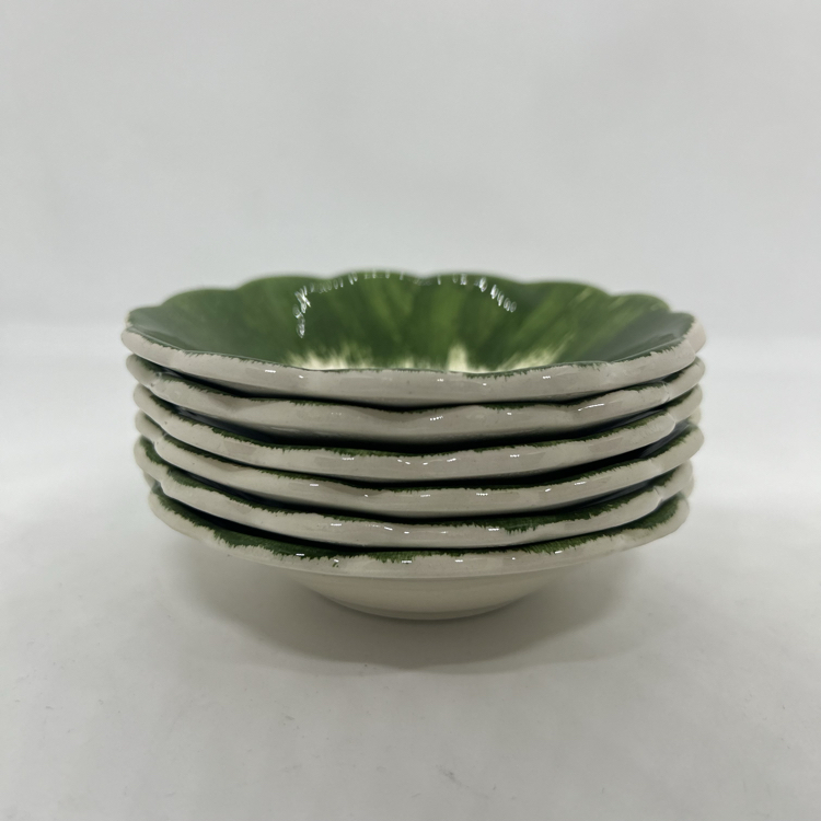 Yılbaşı temalı, 6 lı çay tabağı seti, çini el boyaması