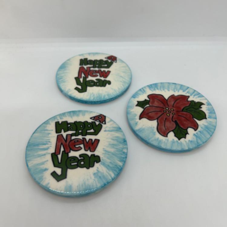 "Happy new year" yazılı bardak altlığı takım