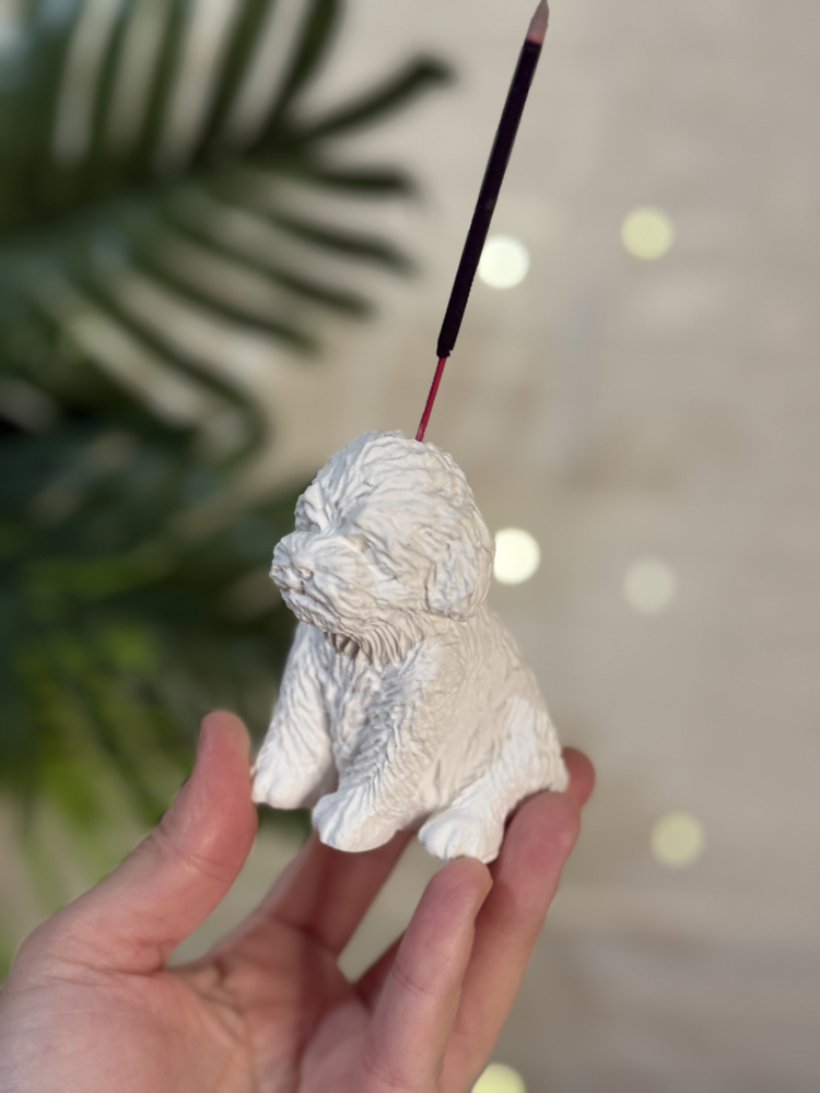 Taş Tozu El Yapımı Köpek Figürlü Tütsülük Dekoratif Teddy Köpek Biblo Tasarım