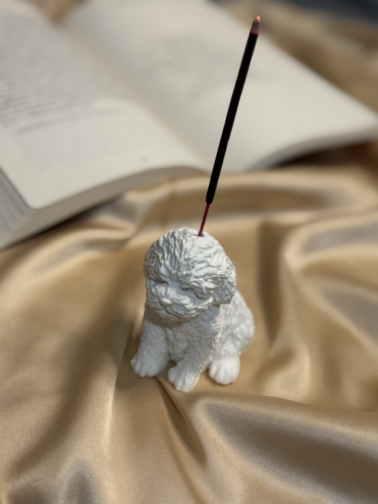 Taş Tozu El Yapımı Köpek Figürlü Tütsülük Dekoratif Teddy Köpek Biblo Tasarım