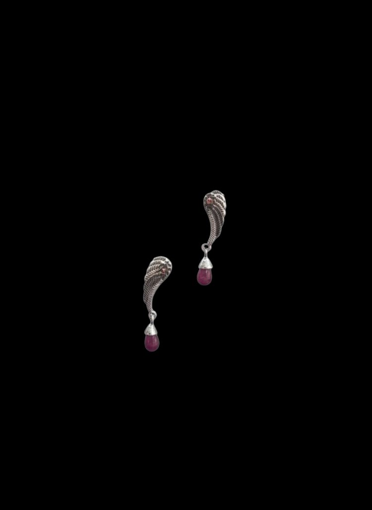 EL İŞİ 0.12 CT PIRLANTA 1.60 CT DROP KÖK YAKUT GÜMÜŞ KANAT KÜPE