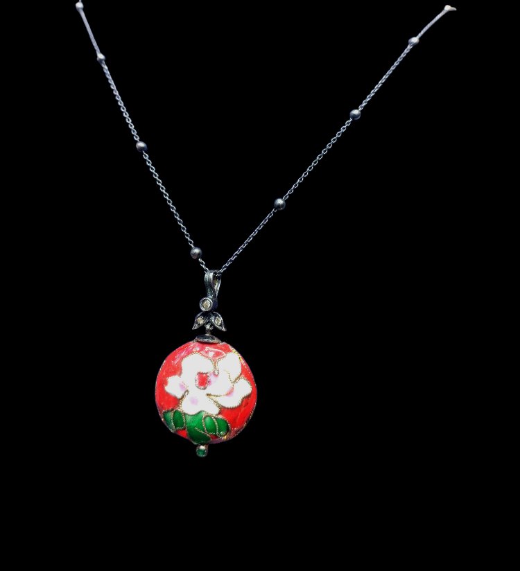 EL İŞİ 0.065 CT PIRLANTALI CLOISONNE GÜMÜŞ KOLYE