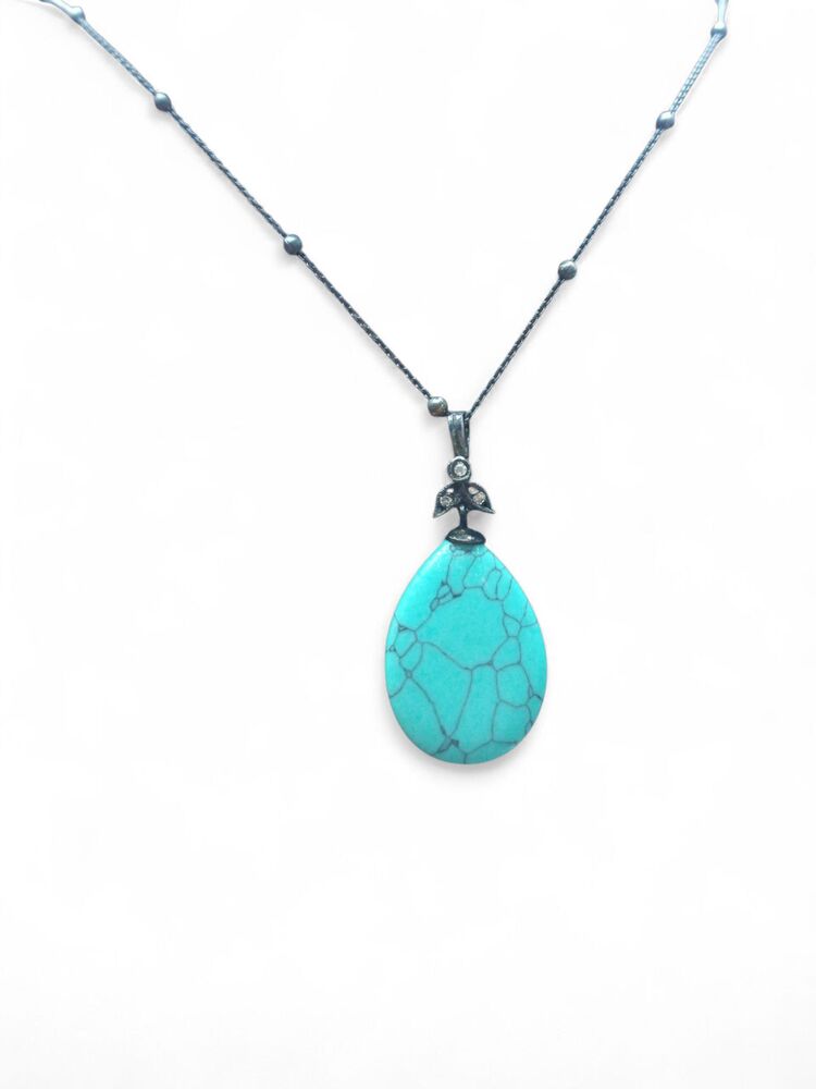 EL İŞİ 0.6 CT PIRLANTALI TURKUAZ 925 AYAR GÜMÜŞ KOLYE