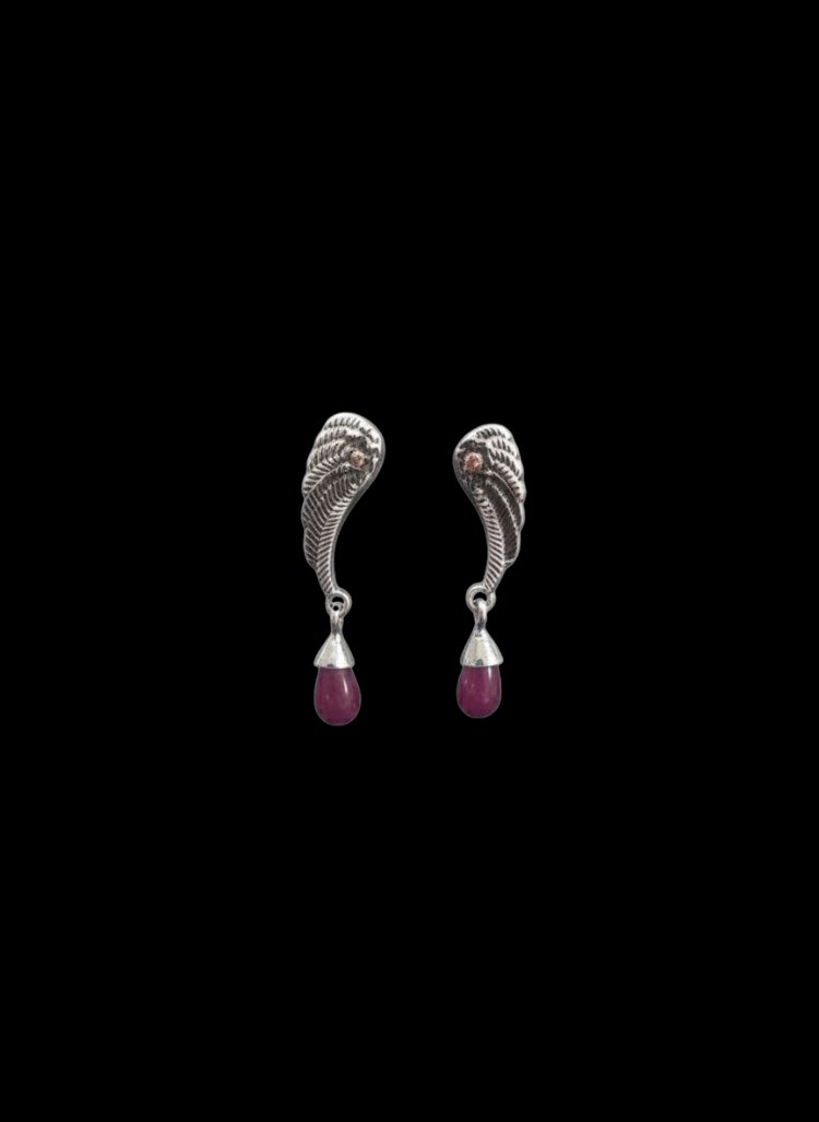 EL İŞİ 0.12 CT PIRLANTA 1.60 CT DROP KÖK YAKUT GÜMÜŞ KANAT KÜPE
