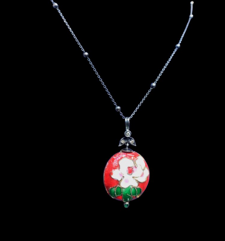 EL İŞİ 0.065 CT PIRLANTALI CLOISONNE GÜMÜŞ KOLYE