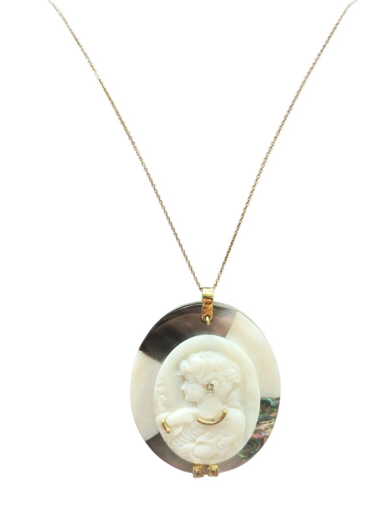EL İŞİ 14K ALTIN 0.13 PIRLANTA SEDEF CAMEO KOLYE