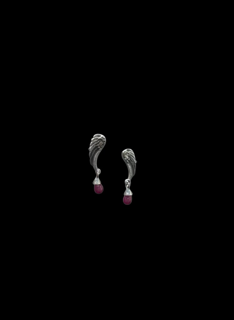 EL İŞİ 0.12 CT PIRLANTA 1.60 CT DROP KÖK YAKUT GÜMÜŞ KANAT KÜPE