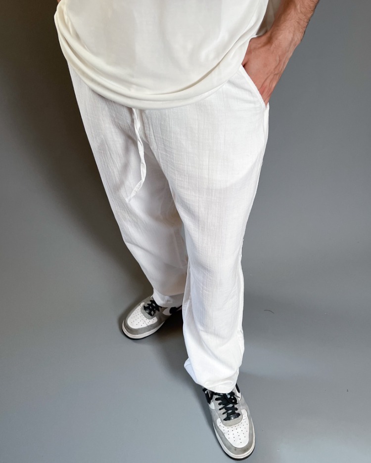 Bağcıklı Müslin Pantolon - Beyaz