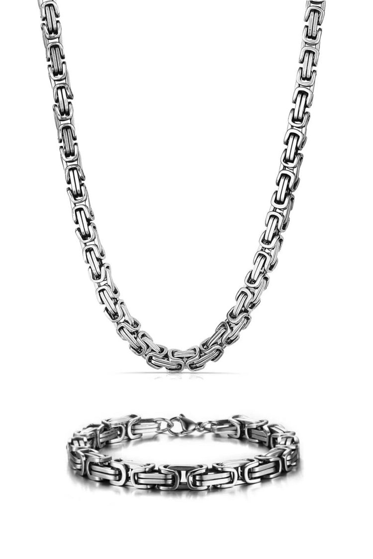 Erkek Çelik 5 mm Kral Model Kolye Bileklik Set