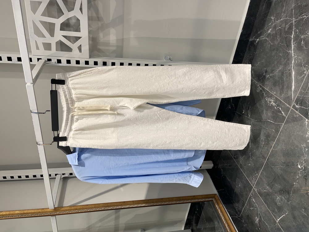 Bebe Mavi Modal Gömlek Ekru Keten Pantolon Kombini