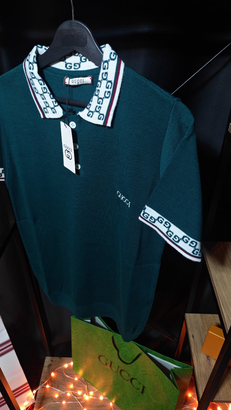 Gucci GG Monogram Detaylı Zümrüt Yeşili Polo Tişört