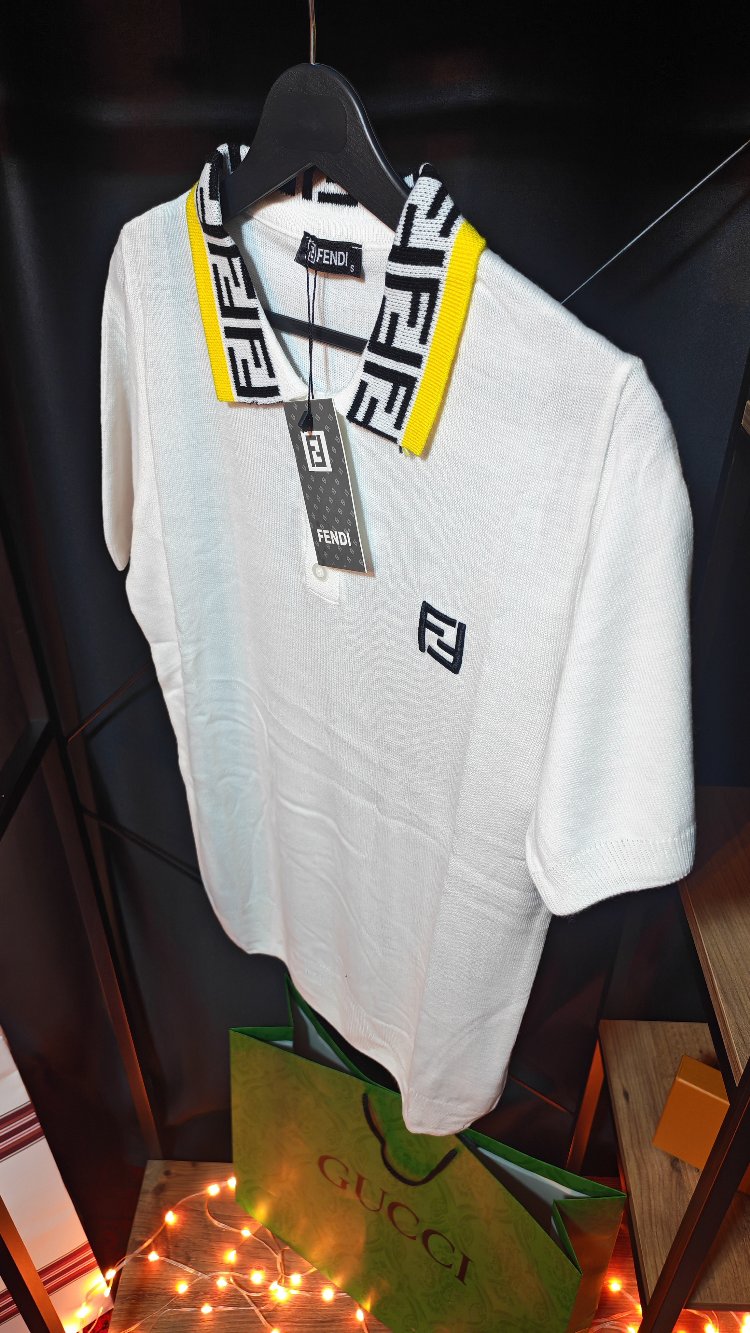 Fendi FF Monogram Detaylı Beyaz Polo Tişört