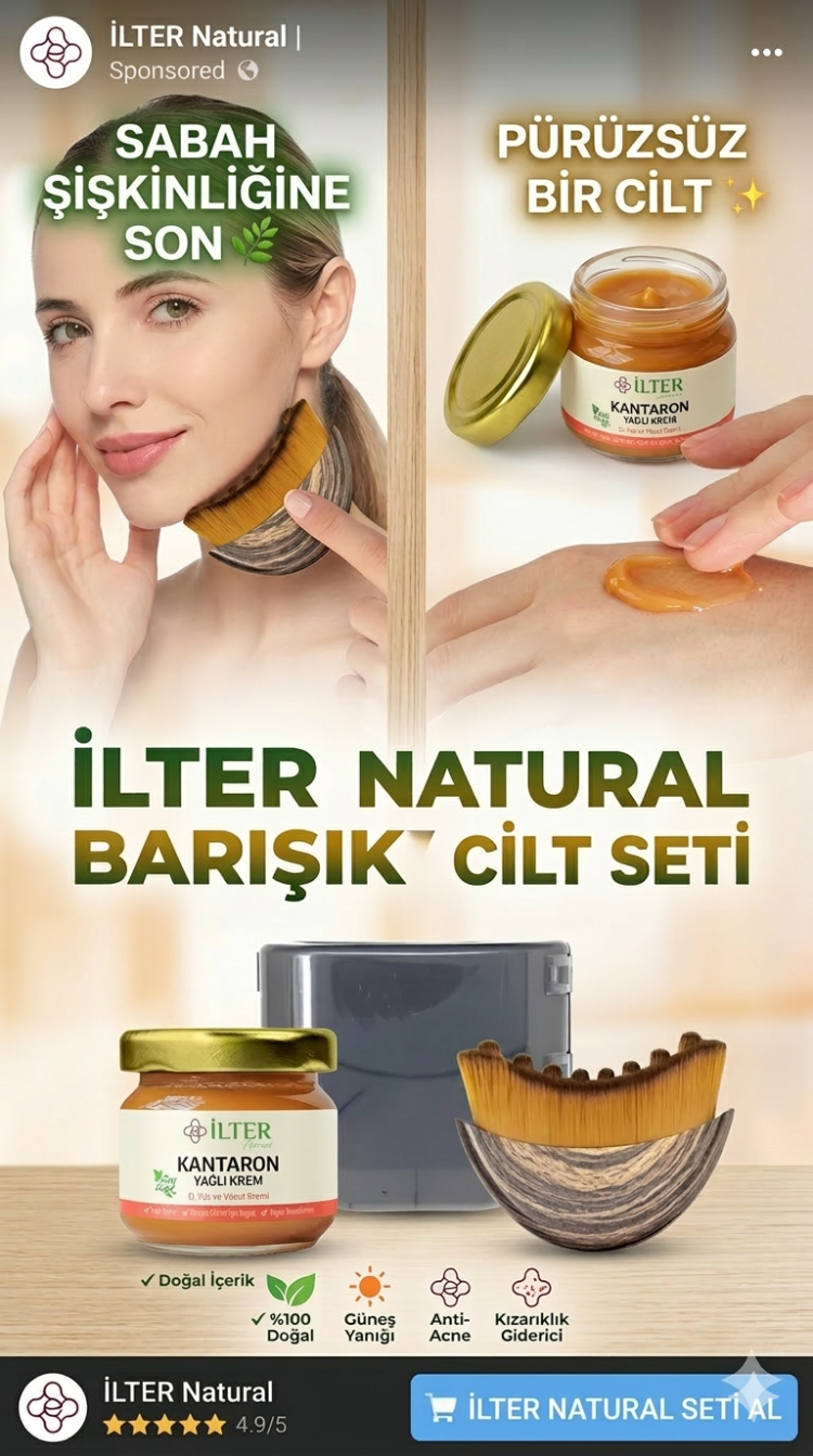 İLTER Natural Barışık Cilt Seti | %100 Doğal Kantaron Yağlı Krem & Lenfatik Drenaj Fırçası