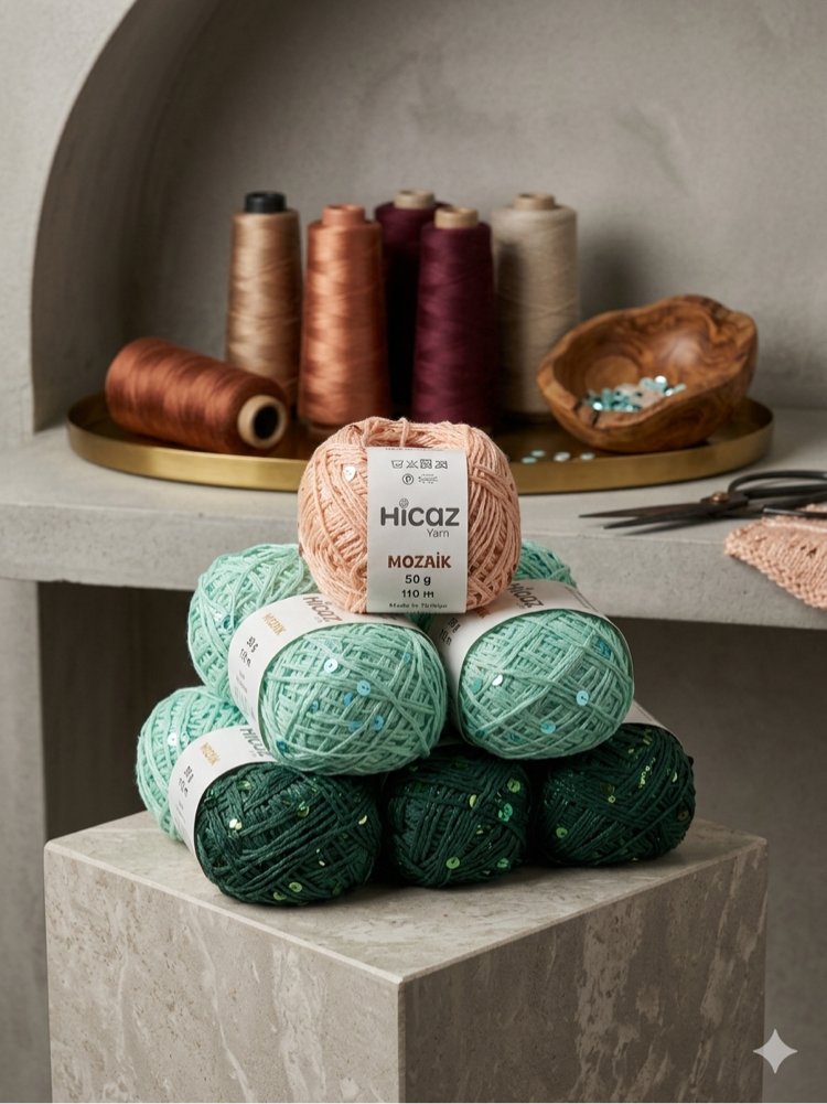 HİCAZ %100 COTTON (PAMUK) PULLU İP ( 100 GRAM )
