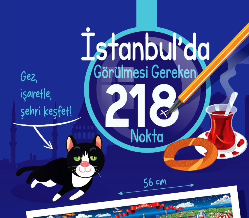 İstanbul Gezi Rehberi & İşaretleme Haritası (218 Nokta + Karikatür Poster)