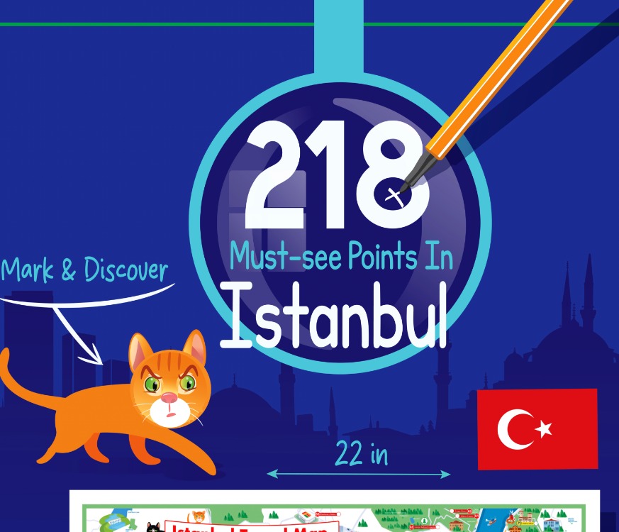İstanbul Gezi Rehberi & İşaretleme Haritası (218 Nokta + Karikatür Poster)
