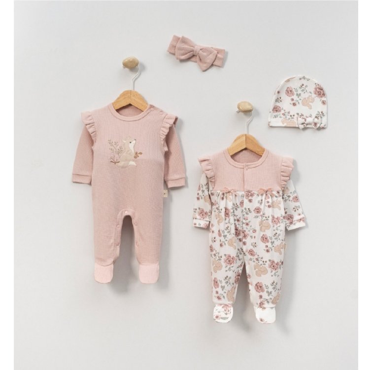 Kız Bebek 2li Tulum Set - Sincaplı Tulum Set 