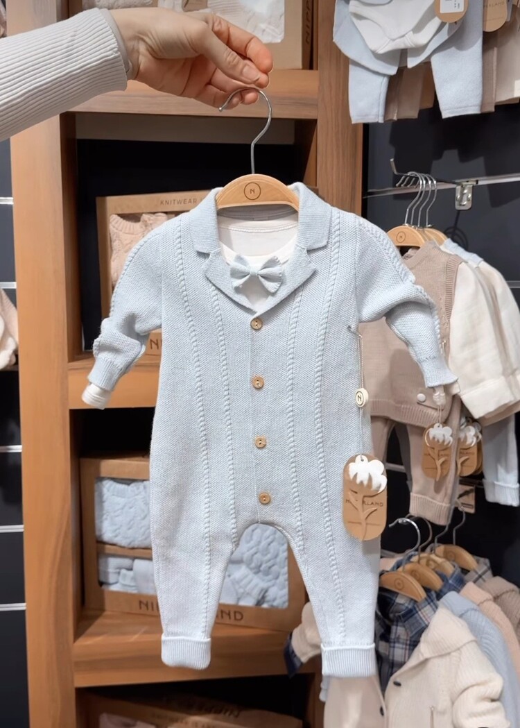 Papyonlu Triko Bebek Tulum Takım-Triko Bebek Takım