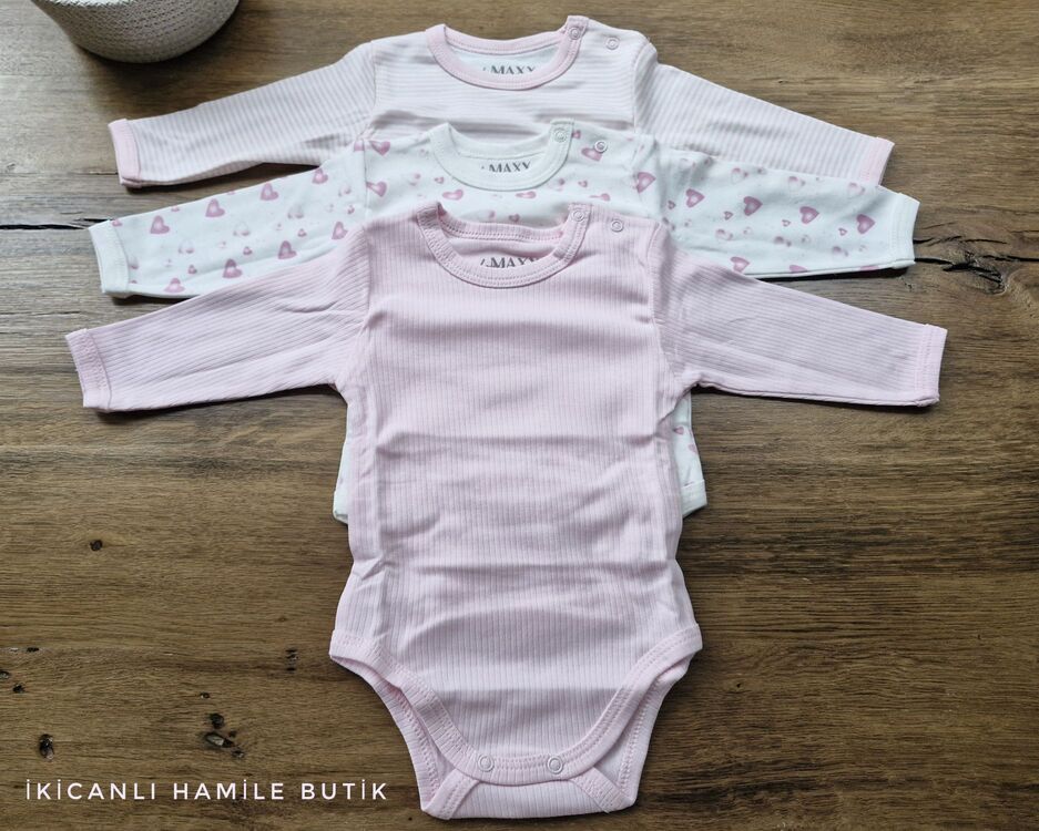3lü bebek body -uzun kol çıtçıtlı body 