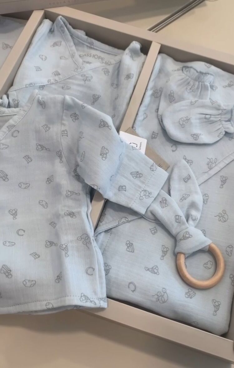 Müslin Bebek Hastane Çıkış Takımı-Mavi