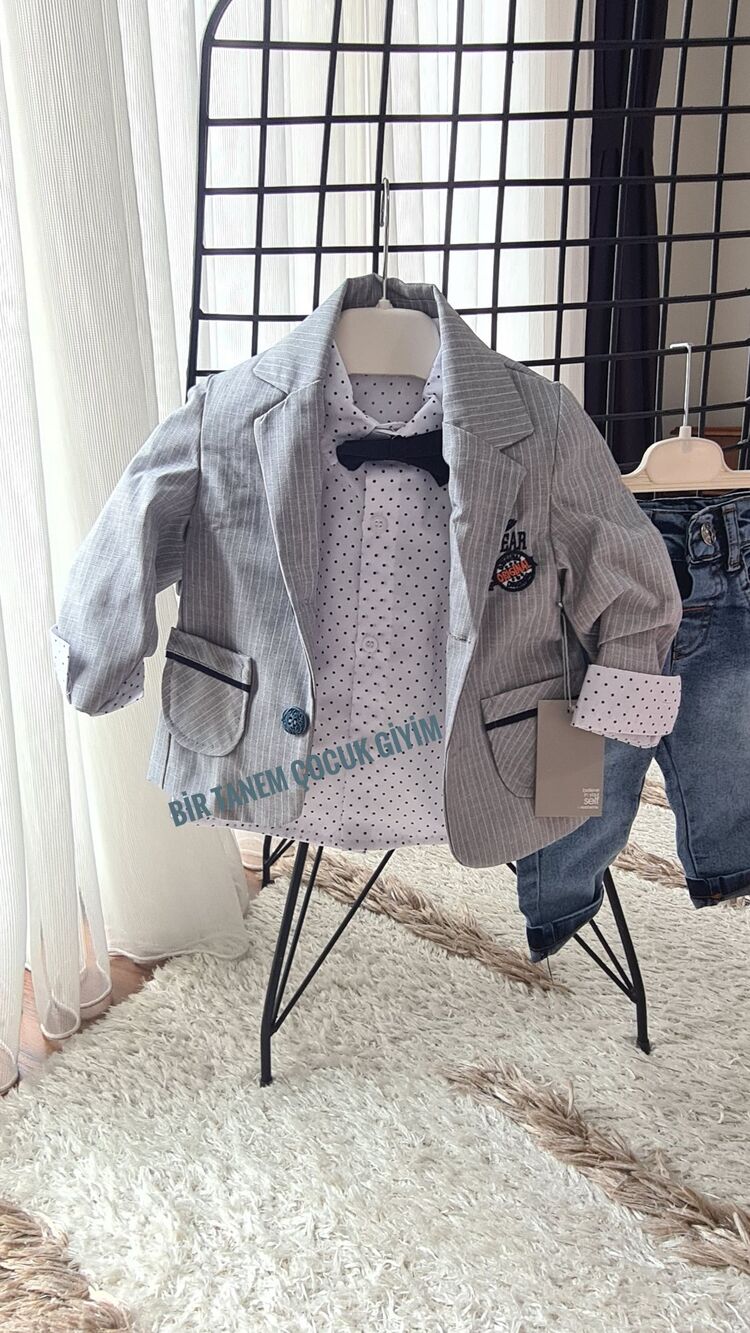 Erkek Bebek Kot Pantolon Takım -ceketli Bebek Takım