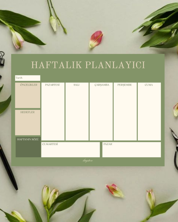 Minimal Yeşil Haftalık Planlayıcı