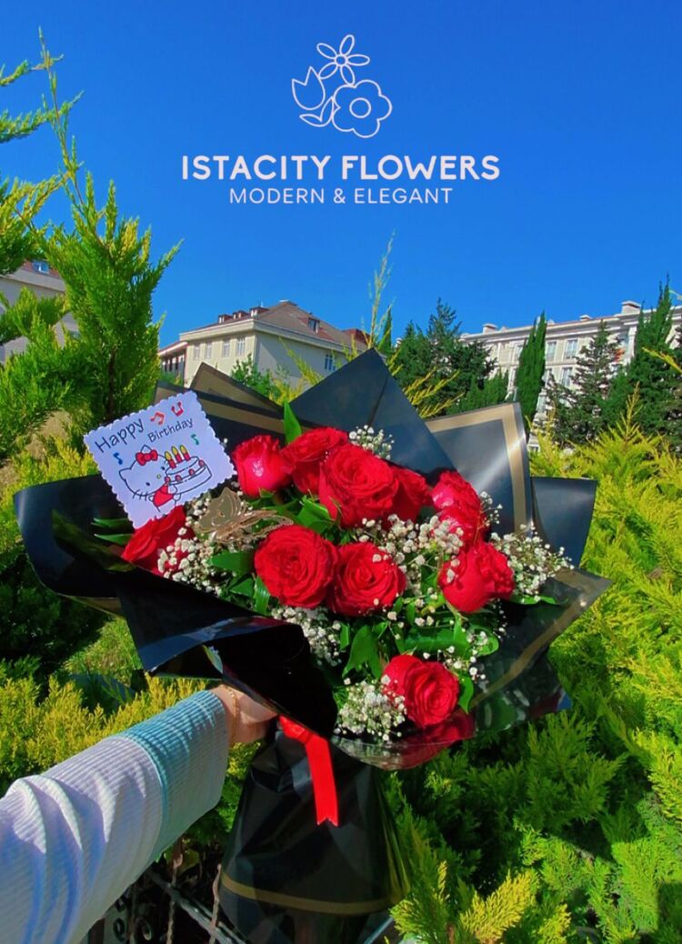 Romantik 20 Kırmızı Gül ve Beyaz Gypsophila Buketi