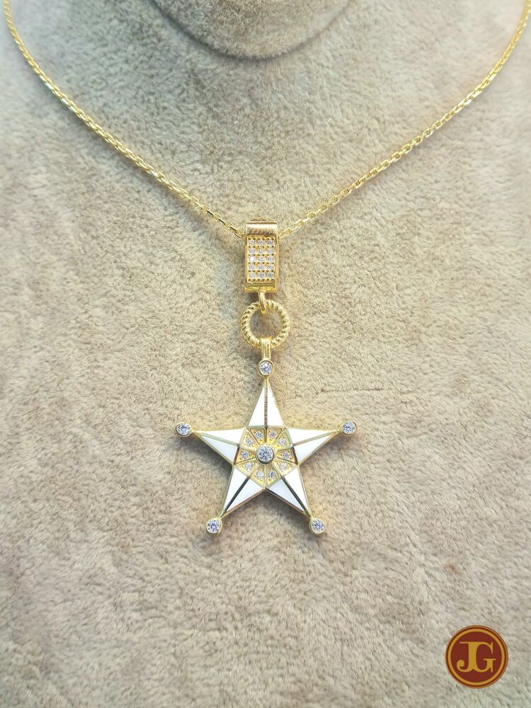 gümüş gold kaplama beyaz mineli zirkon taşlı yıldız Ajda Charm ve kolye