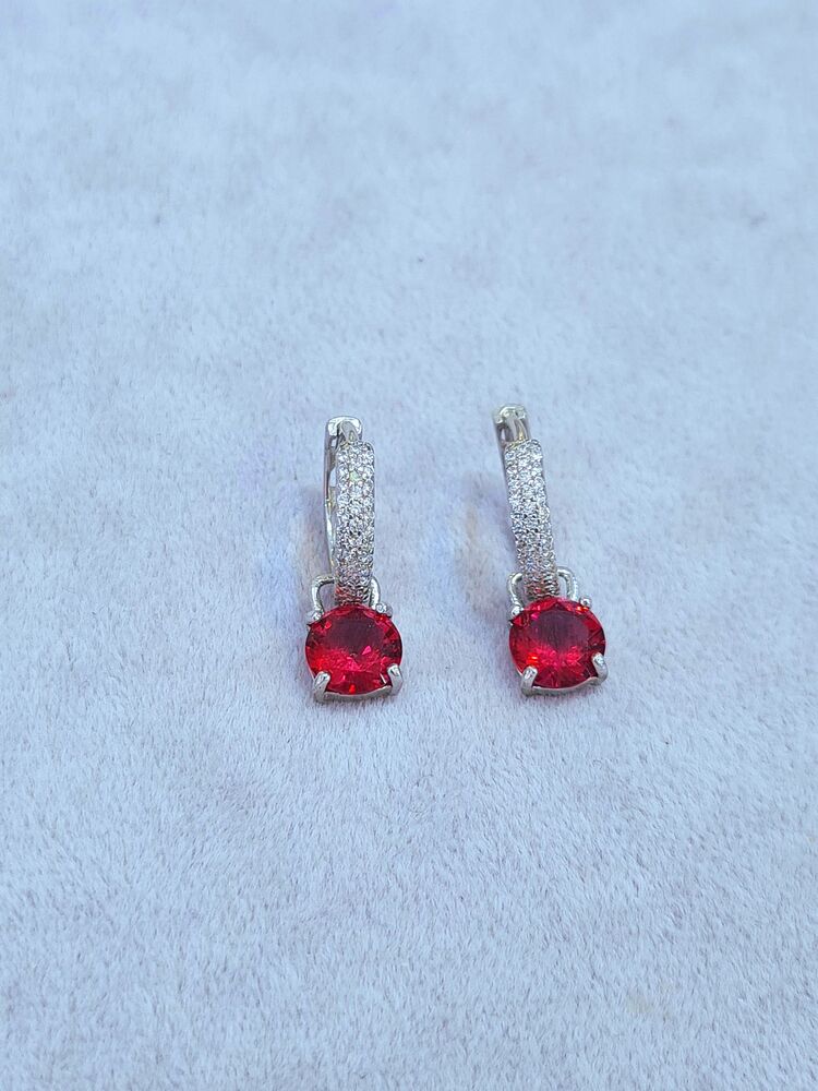 kalın taşlı halka ucu ruby taş sallantılı küpe