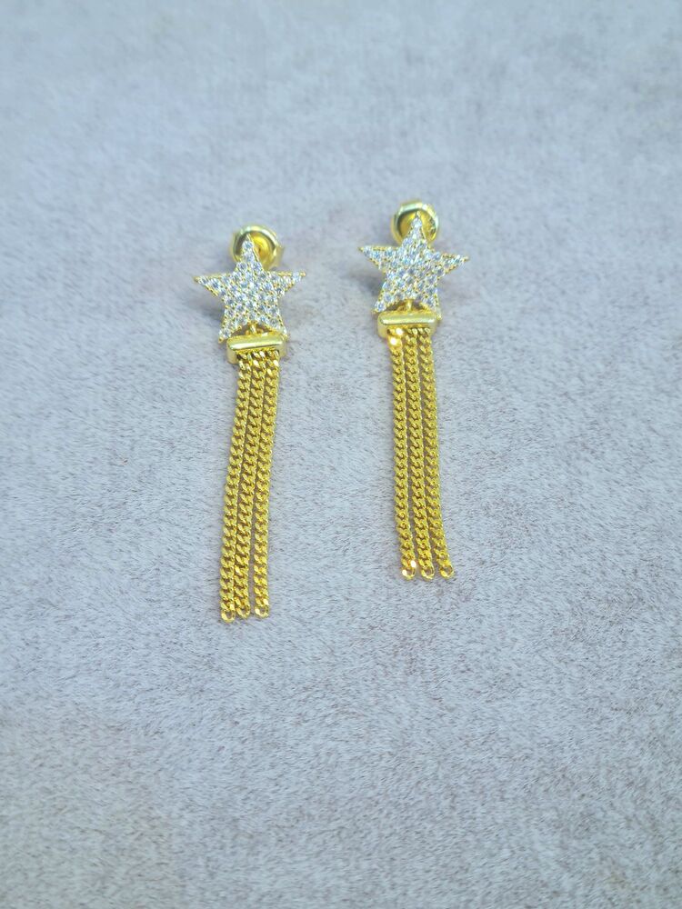 gümüş gold kaplama yıldız ucu zincir sallantılı küpe